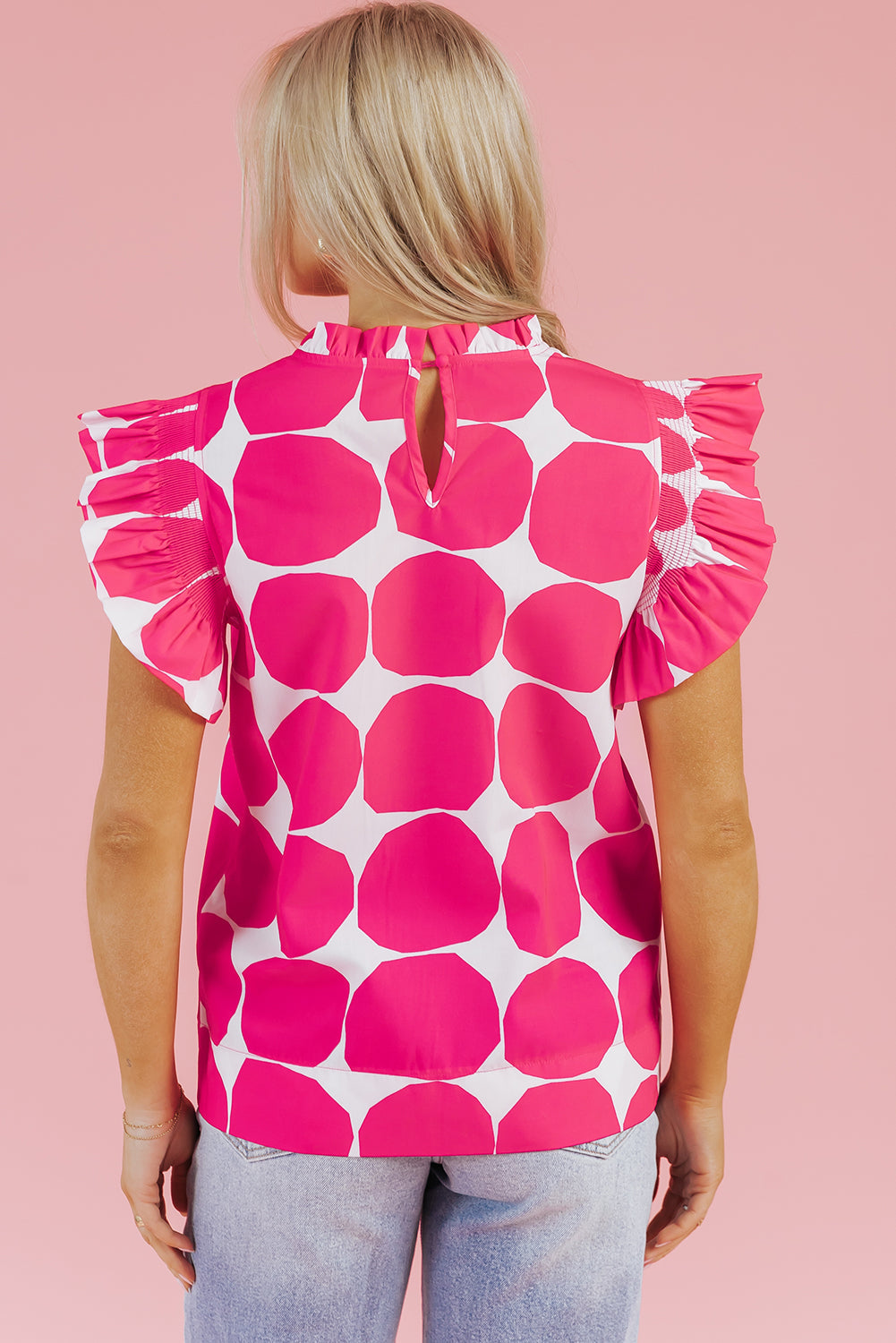 Loretta Bubblegum Pattern Frilled Top - Threaded Pear