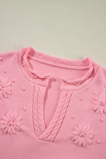 Ashlynn Flower Detail Knitted Notched Neck Sweater