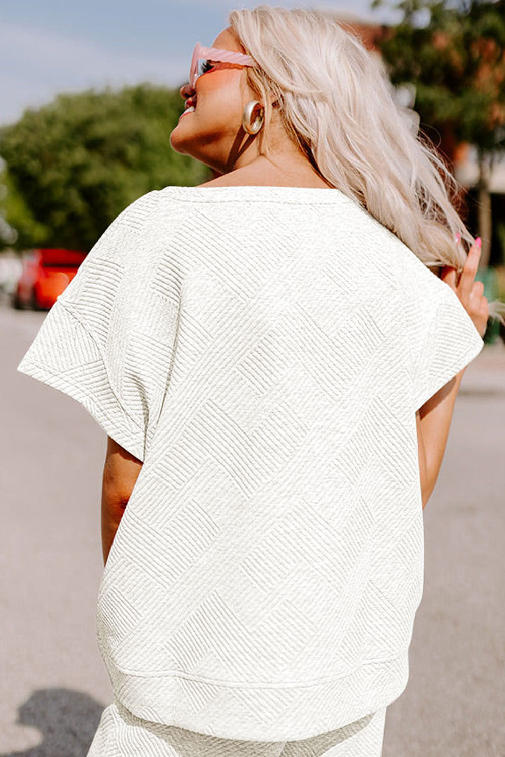 Black Textured Loose Fit T Shirt and Drawstring Pants Set - The Gold Cactus