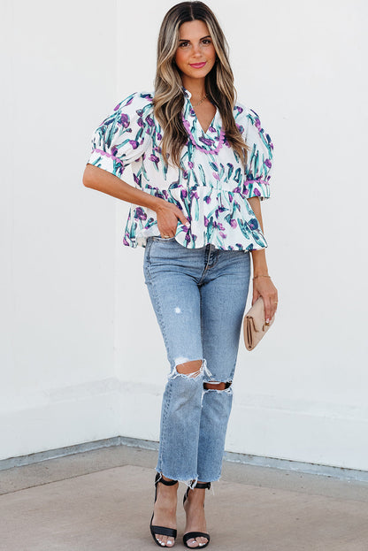 Raelyn Floral Ricrac Trim Top