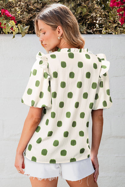 Nylah Polka Dot Shirred Yoke Blouse