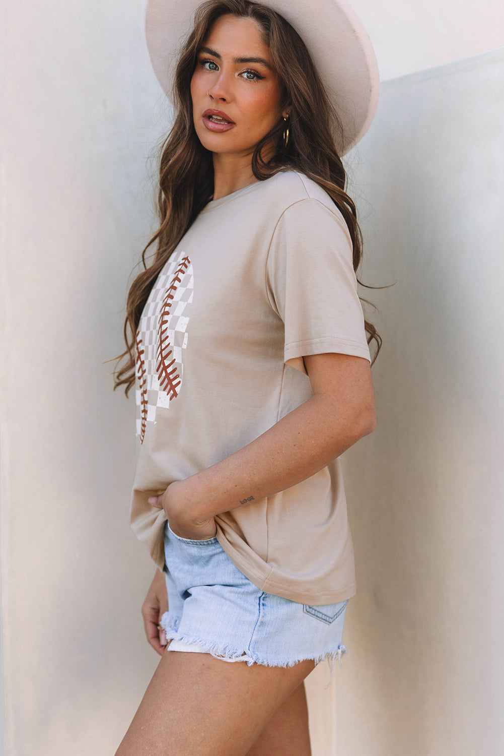 Checkered Baseball Graphic Tee - Threaded Pear