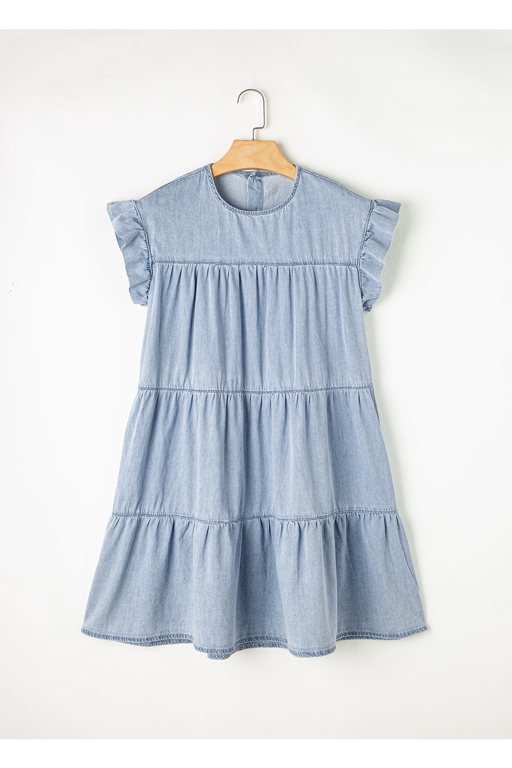 Zoey Ruffle Short Sleeve Tiered A-line Denim Dress