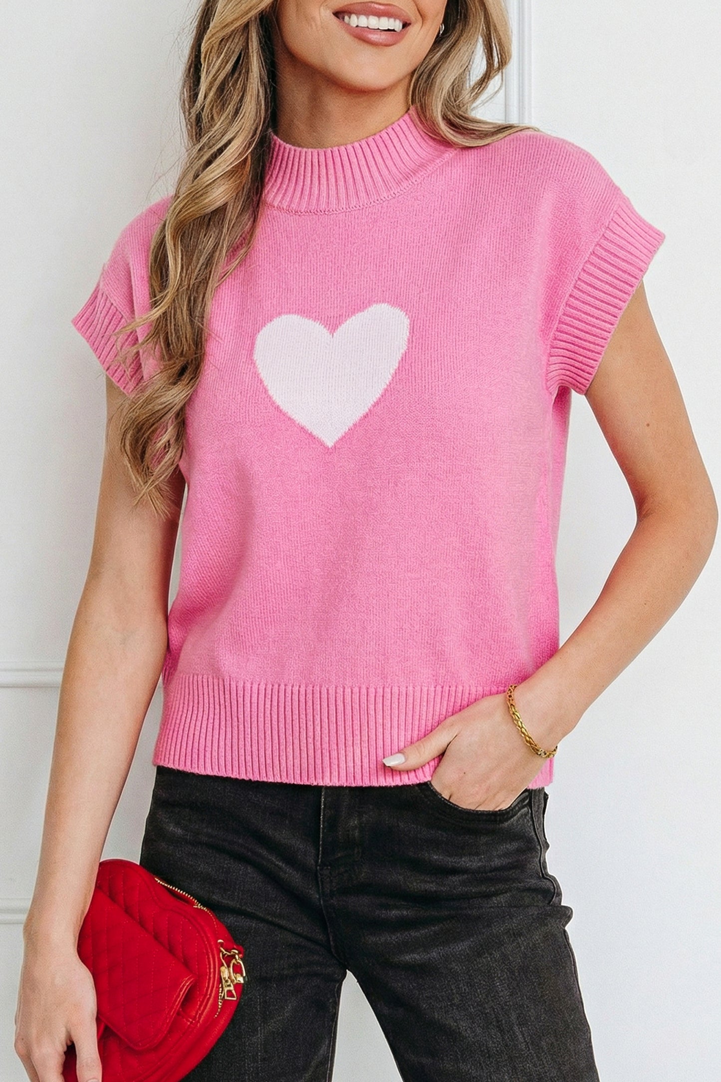 Amore Valentine Heart Short Sleeve Sweater - The Gold Cactus