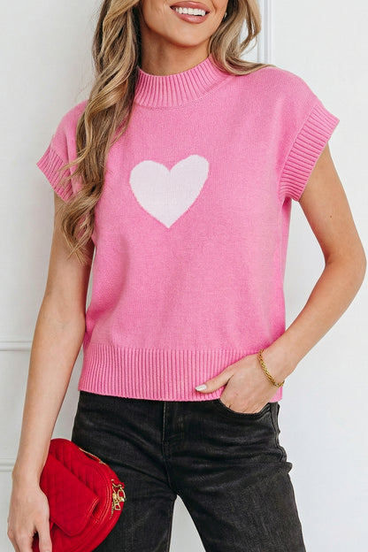 Amore Valentine Heart Short Sleeve Sweater - The Gold Cactus