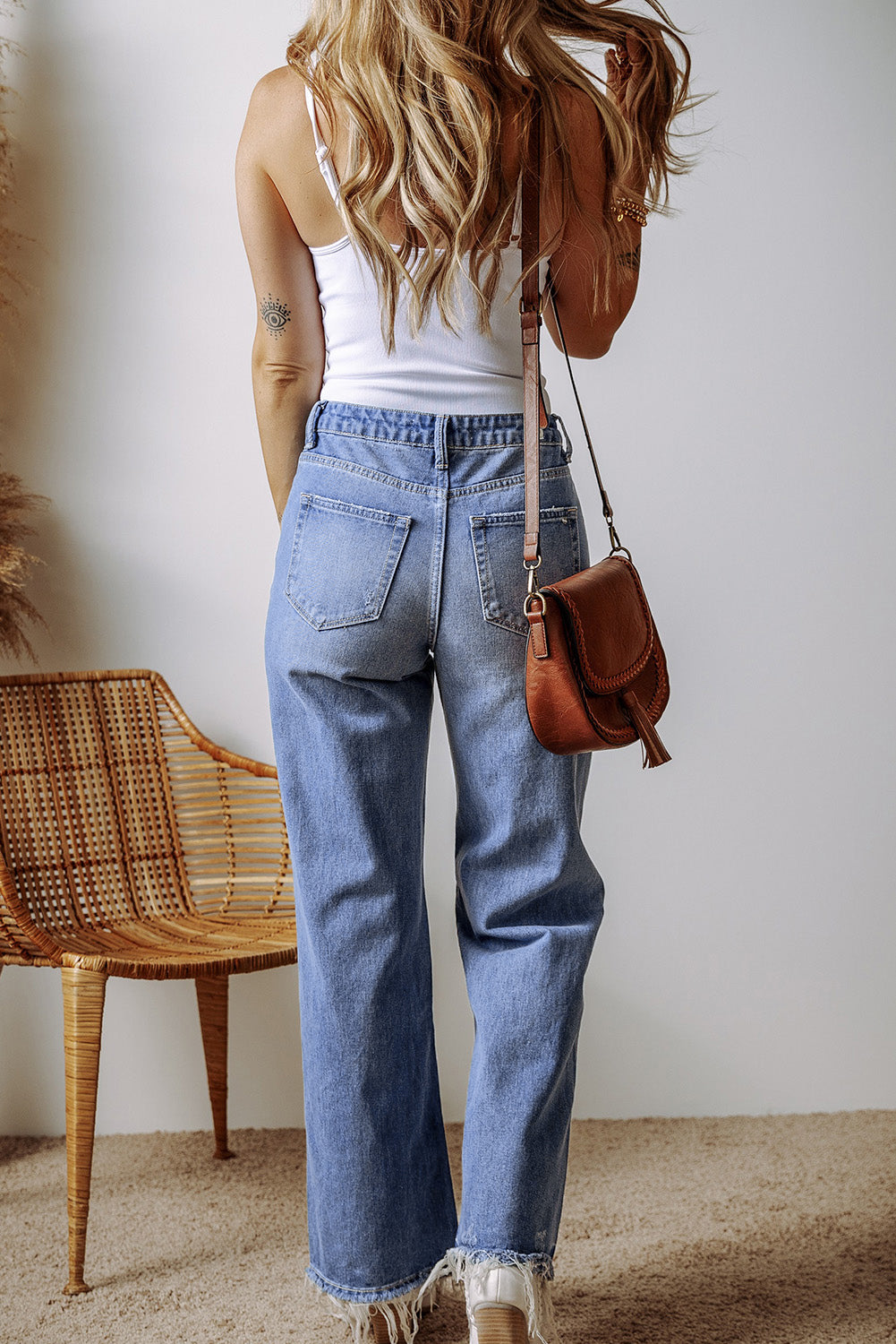 Madilyn Distressed Raw Hem Straight Leg High Waist Jeans