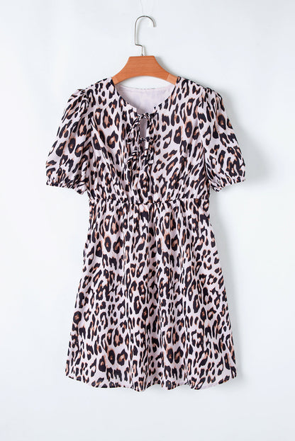 Jayleen Leopard Short Sleeve Mini Dress - Threaded Pear
