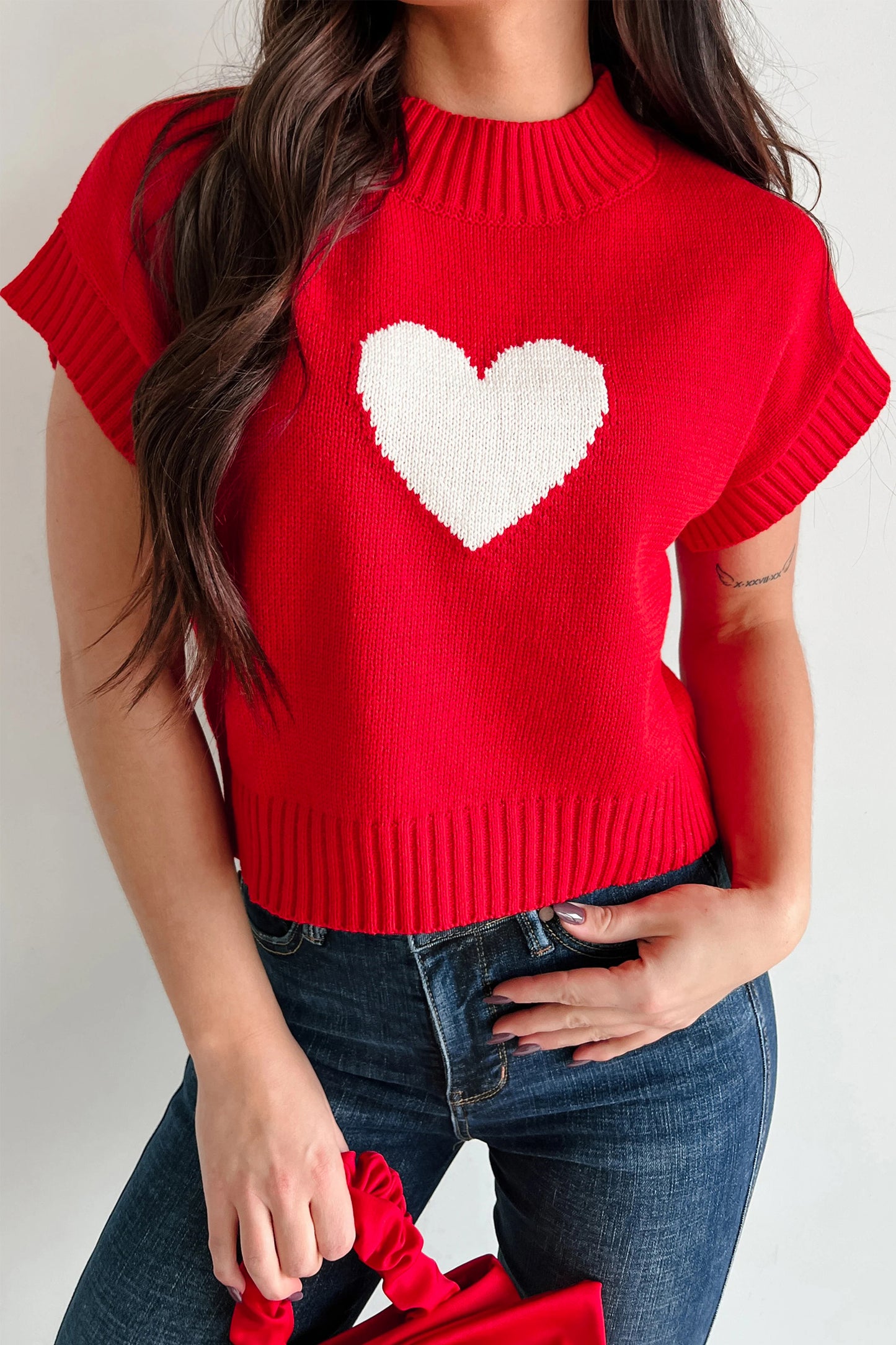 Amore Valentine Heart Short Sleeve Sweater