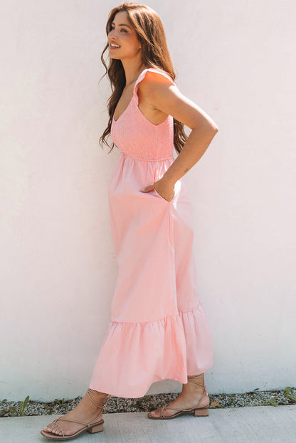 Ashlyn Flutter Sleeve Smocked Bodice Maxi Dress - Threaded Pear