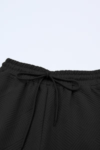 Black Textured Loose Fit T Shirt and Drawstring Pants Set - The Gold Cactus