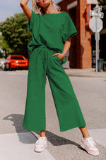 Load image into Gallery viewer, Black Textured Loose Fit T Shirt and Drawstring Pants Set - The Gold Cactus
