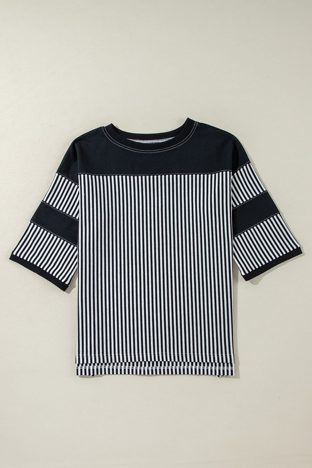 Aliyah Striped Patchwork 3/4 Sleeve Casual Top