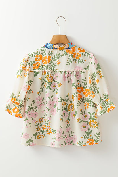 Gwen Crochet V Neck Boho Floral Blouse - Threaded Pear