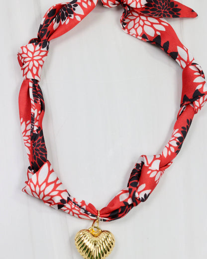 Serafina Scarf Charm Necklace BK RD FLORAL