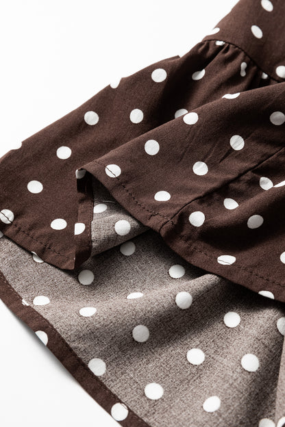 Kennedy Coffee Polka Dot Long Sleeve Mini Dress - The Gold Cactus