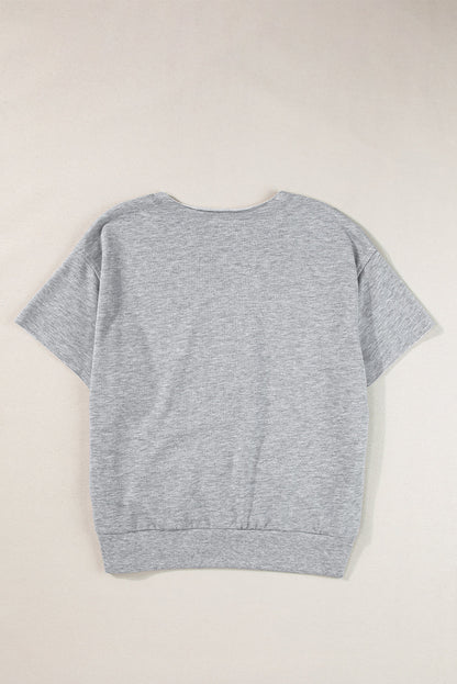 USA Patch Notched Neck Loose Tee - Threaded Pear