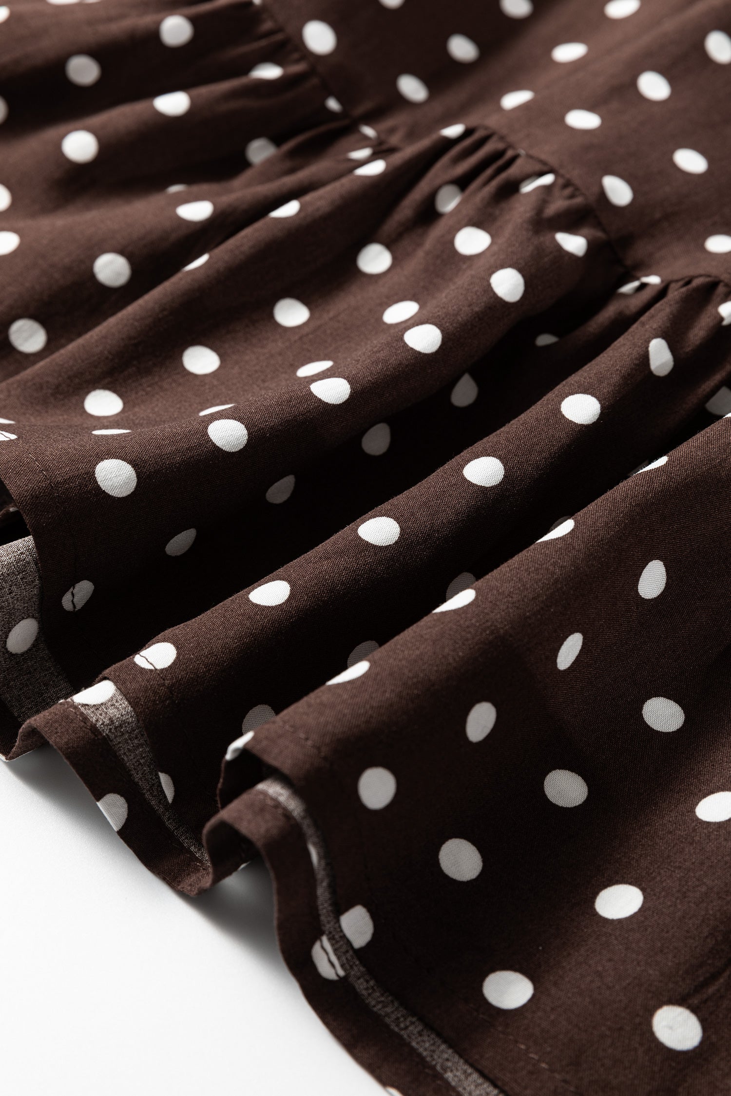 Kennedy Coffee Polka Dot Long Sleeve Mini Dress - The Gold Cactus