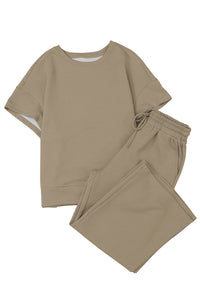 Black Textured Loose Fit T Shirt and Drawstring Pants Set - The Gold Cactus