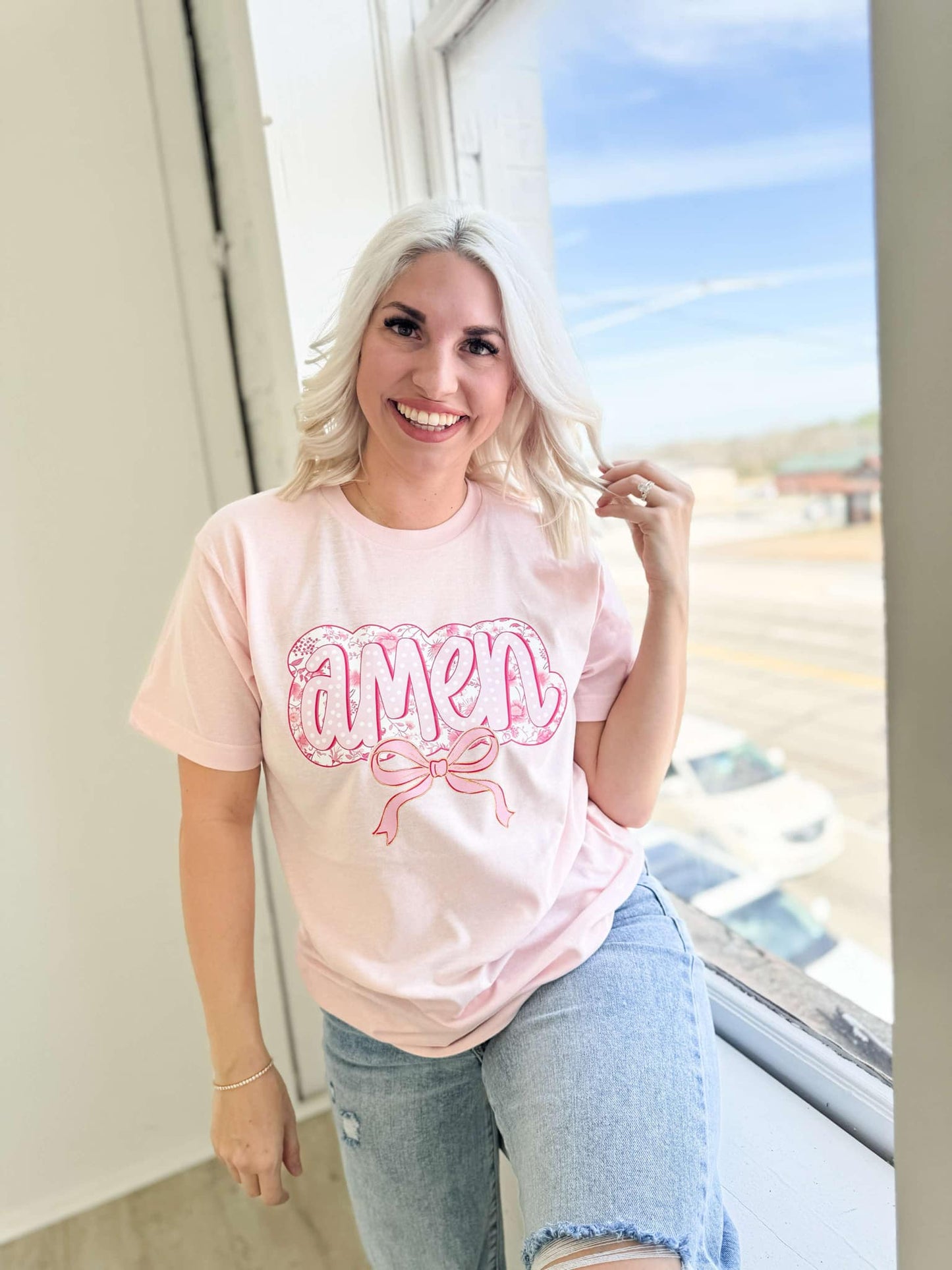 Amen Pink Bow Graphic Tee