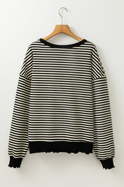 Angie Stripe Loose Drop Shoulder Long Sleeve Top