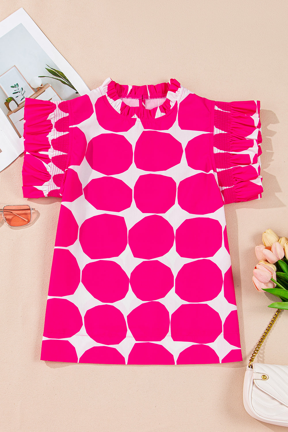 Loretta Bubblegum Pattern Frilled Top - Threaded Pear
