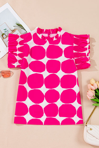 Loretta Bubblegum Pattern Frilled Top - Threaded Pear