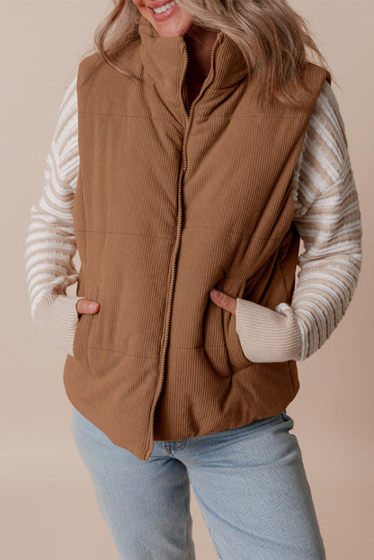 Natalia Corduroy Zipped Puffer Vest