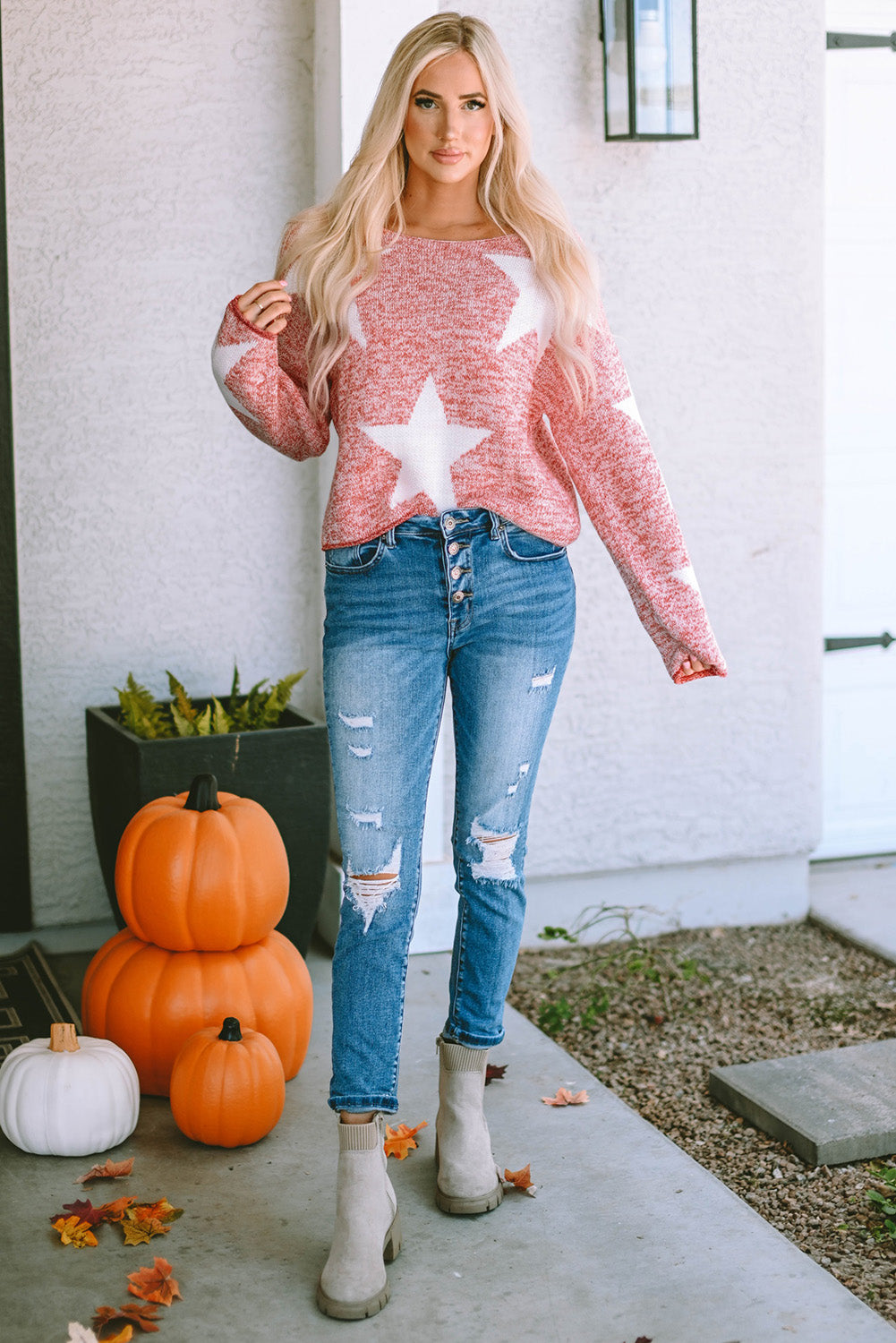 Maria Star Spangled Casual Knit Sweater - Threaded Pear