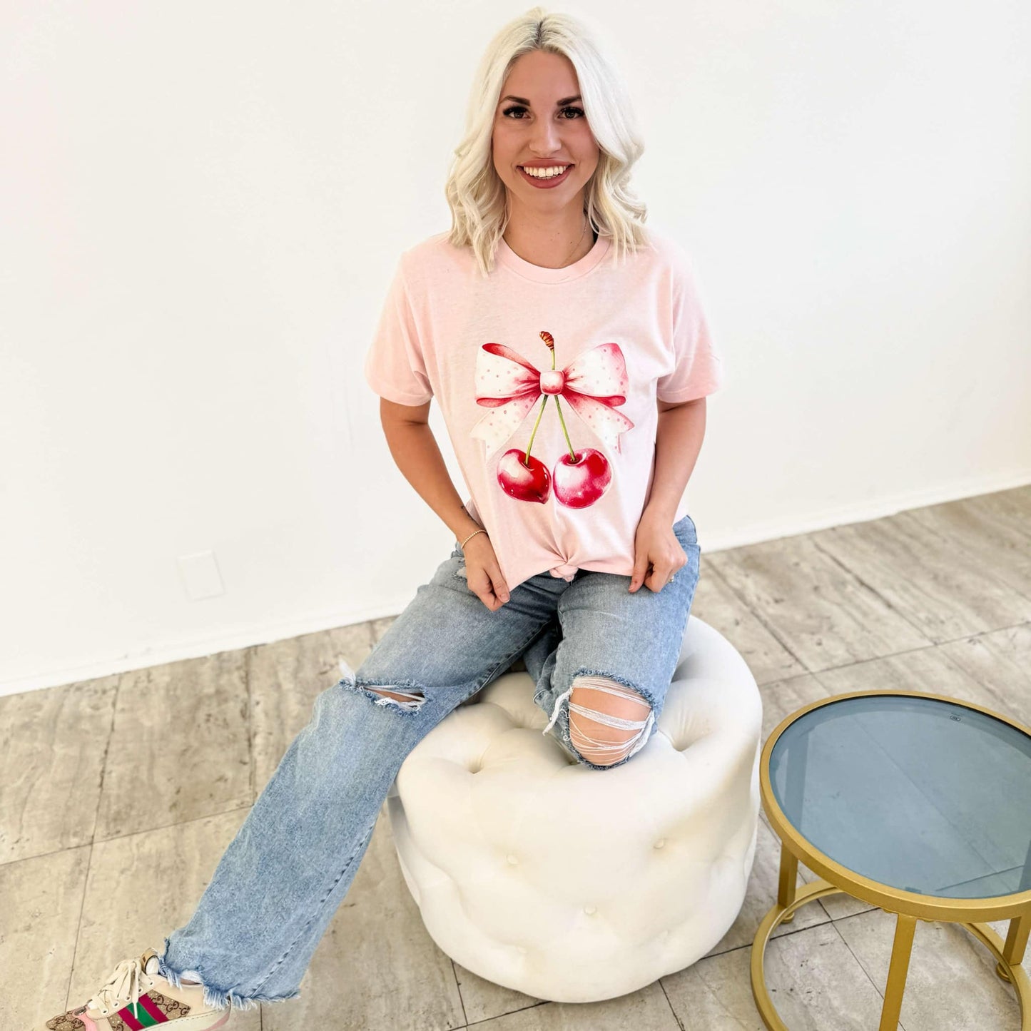 Watercolor Cherries Bow Graphic Tee