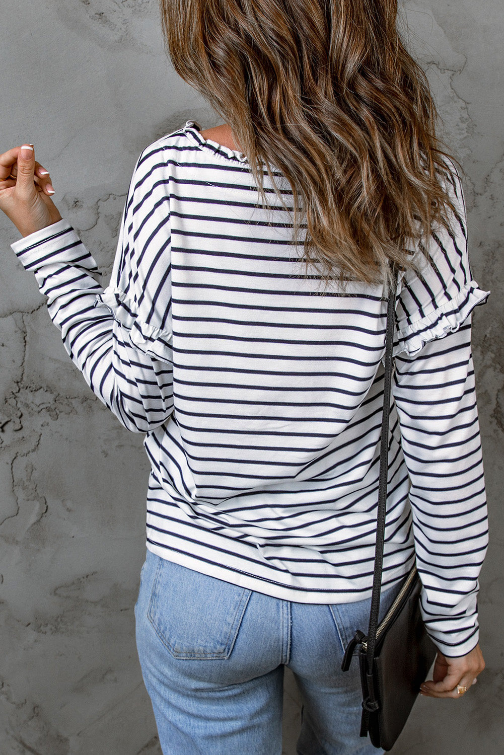 Emryn Striped Ruffled Buttoned Long Sleeve Top