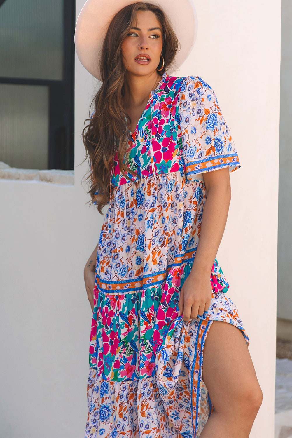 Siena Mixed Floral Short Sleeve Dress - Threaded Pear