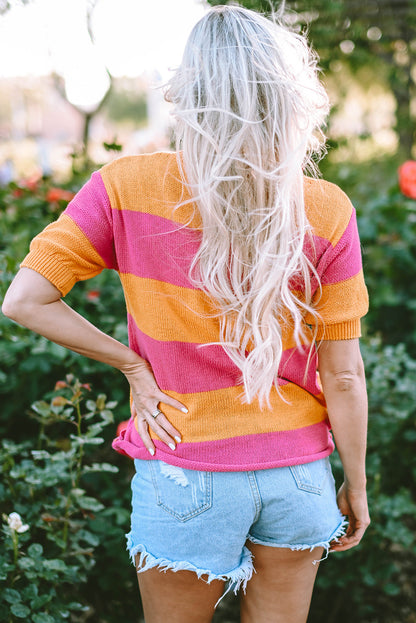 Henley Stripe Color Block Knitted T-shirt Sweater - The Gold Cactus