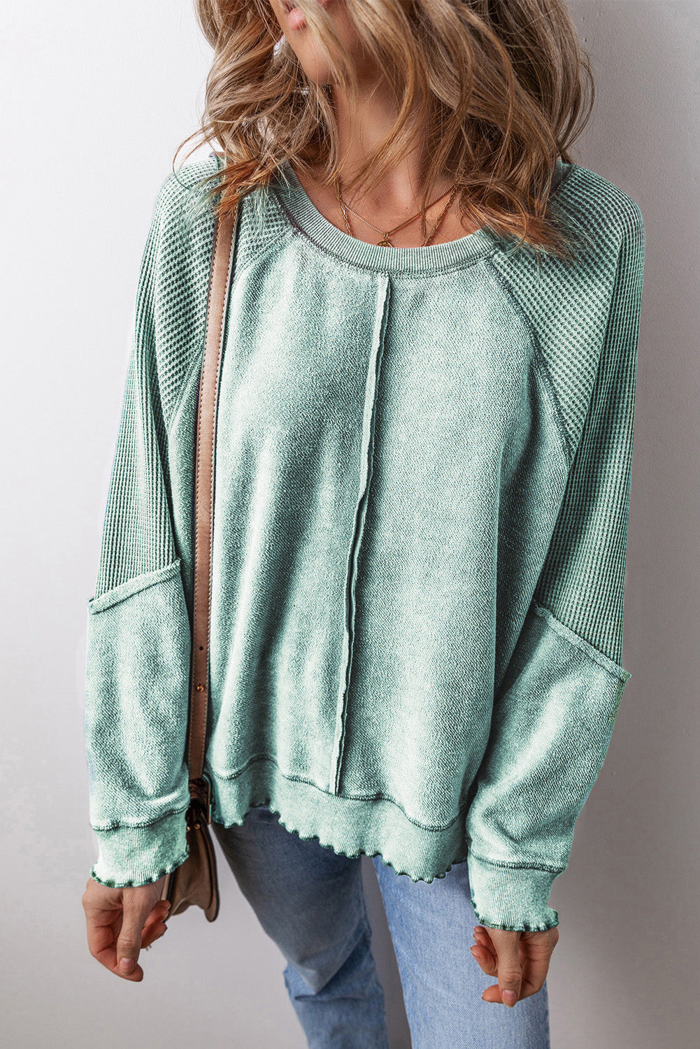 Jolie Waffle Exposed Seam Raglan Sweatshirt