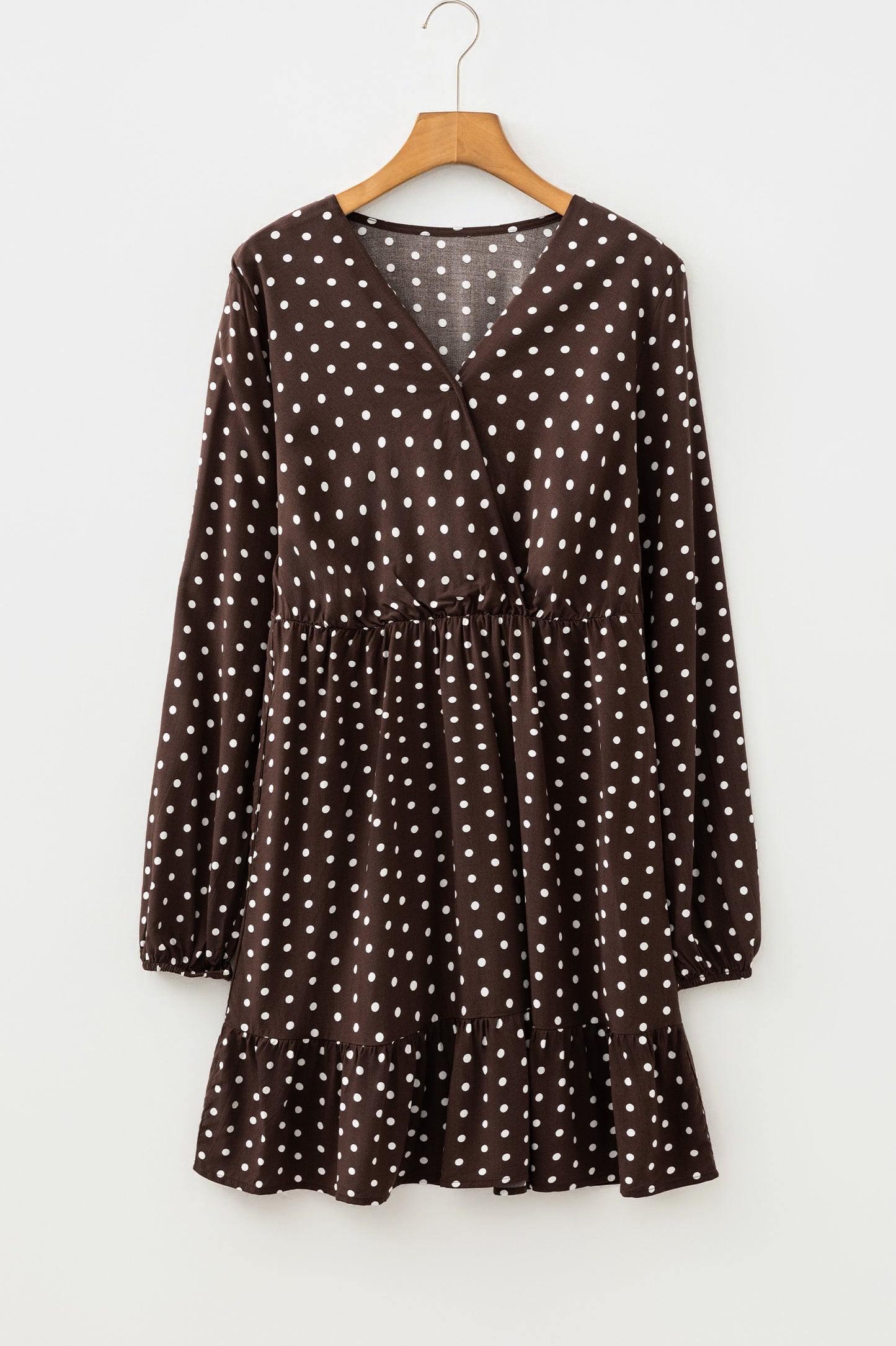Kennedy Coffee Polka Dot Long Sleeve Mini Dress - The Gold Cactus