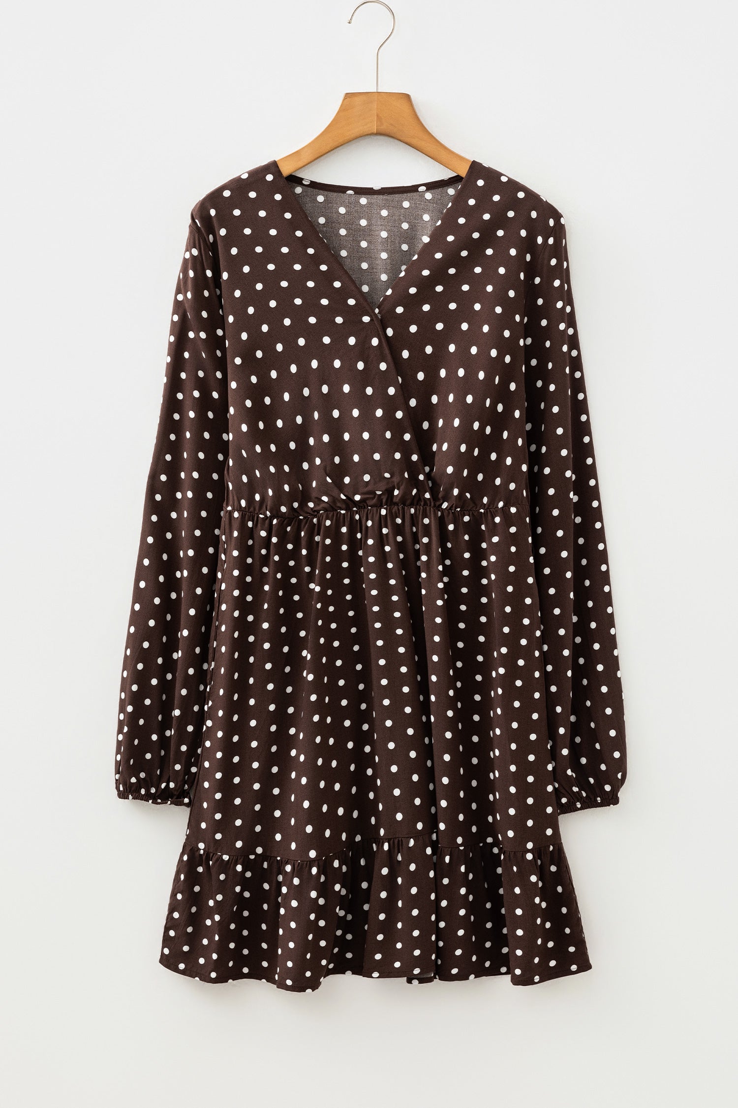 Kennedy Coffee Polka Dot Long Sleeve Mini Dress - The Gold Cactus