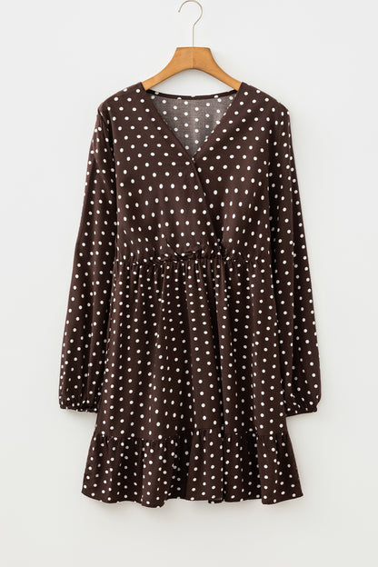 Kennedy Coffee Polka Dot Long Sleeve Mini Dress - The Gold Cactus