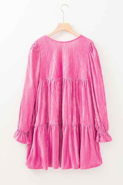 Dahlia Flounce Sleeve Tiered Ruffled Velvet Mini Dress