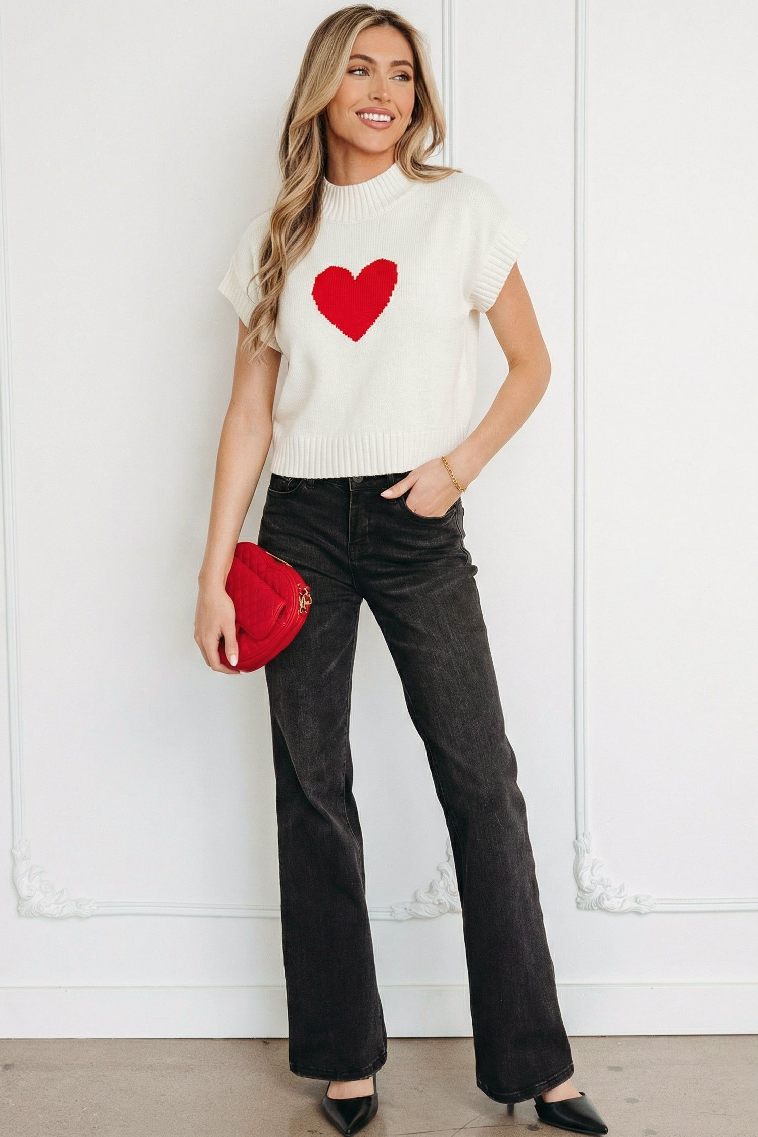 Amore Valentine Heart Short Sleeve Sweater - The Gold Cactus