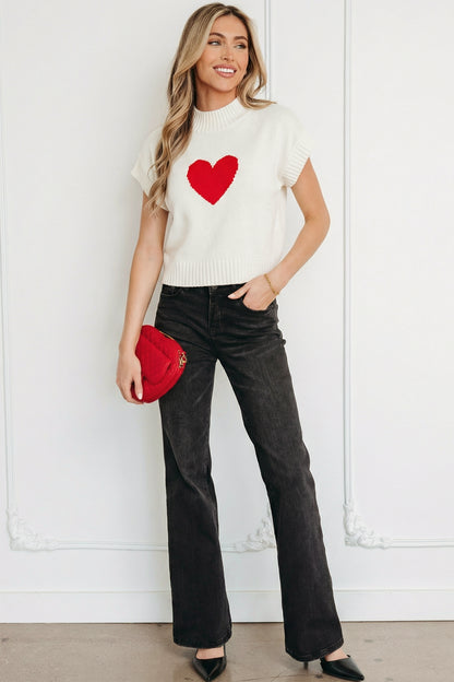 Amore Valentine Heart Short Sleeve Sweater - The Gold Cactus