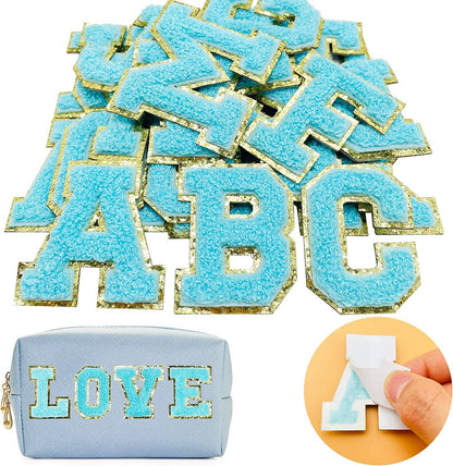 Aqua Self Adhesive Chenille Letters Patches - Threaded Pear