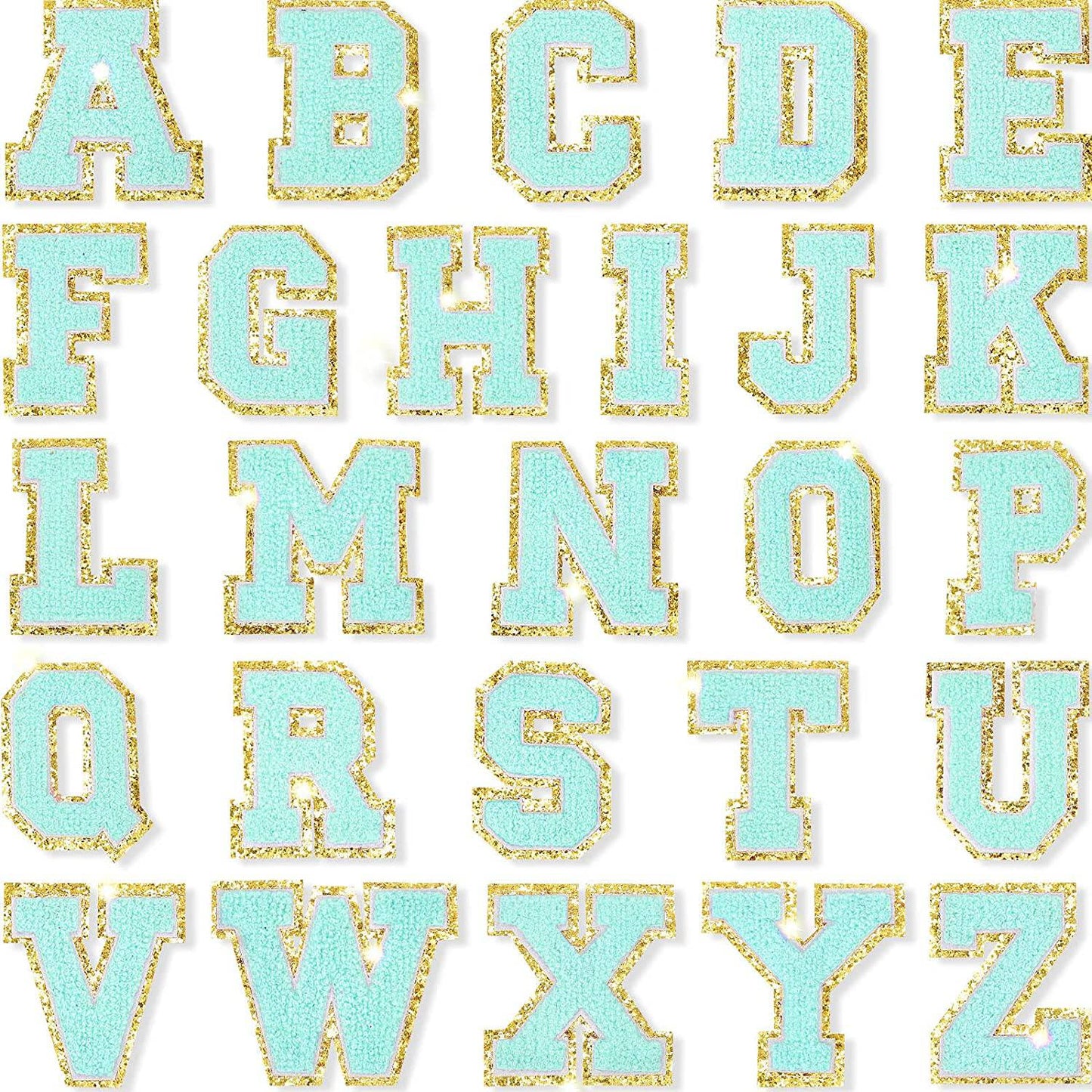 Aqua Self Adhesive Chenille Letters Patches - Threaded Pear