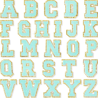 Aqua Self Adhesive Chenille Letters Patches - Threaded Pear