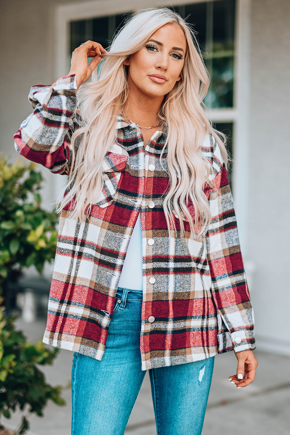 Keily Plaid Pocketed Shacket