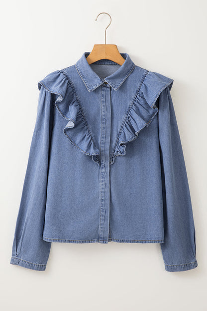 Trinity Denim Ruffled Casual Top