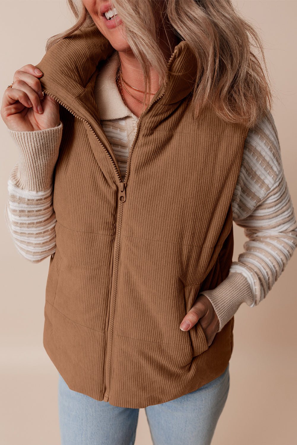 Natalia Corduroy Zipped Puffer Vest