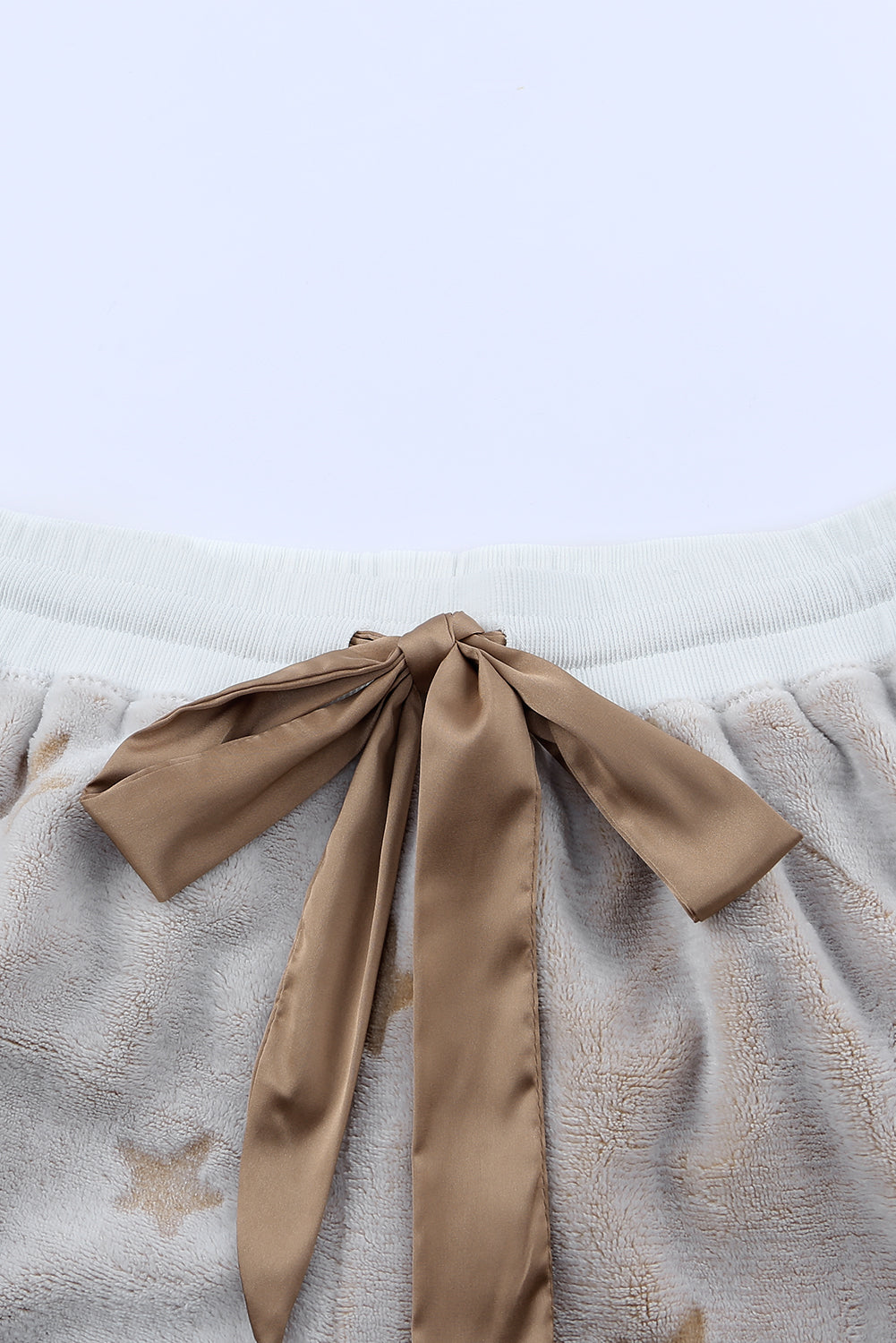 White Plush Star Pattern Long Sleeve Pullover and Shorts Lounge Set - The Gold Cactus