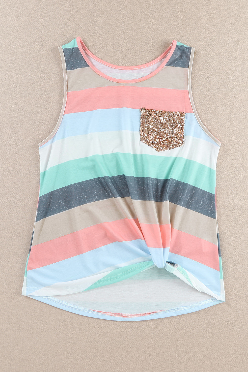 Skyla Sequin Pocket Patchwork Striped Tank Top