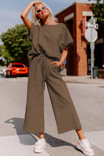 Load image into Gallery viewer, Black Textured Loose Fit T Shirt and Drawstring Pants Set - The Gold Cactus
