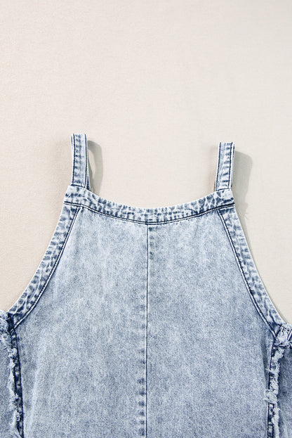 Savanna Frayed Exposed Seam Wide Leg Denim Overall