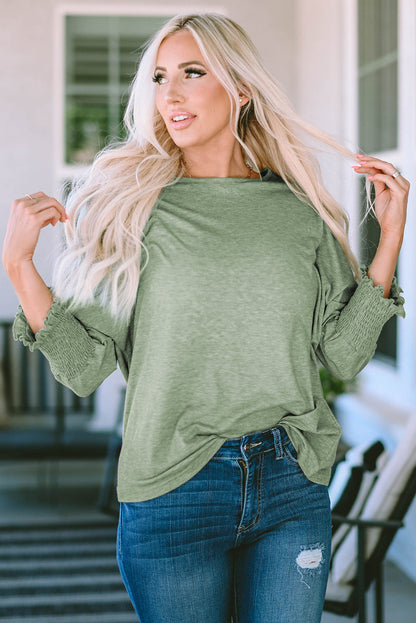 Dani Smocked 3/4 Sleeve Casual Loose Top - The Gold Cactus
